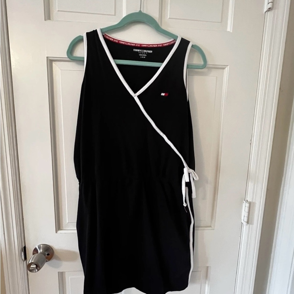 Tommy Hilfiger Black V-Neck Top with White Trim